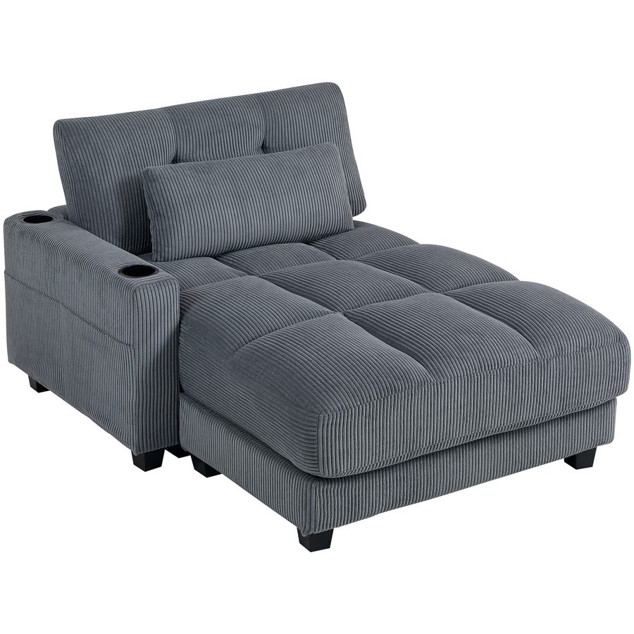 HOMCOM Chaiselongue 2 Sitzer Schlafsofa 114 x 147 cm Sofa mit Bettfunktion, Links/Rechts Armlehne, Becherhalter und Lendenkissen Couch für Wohnzimmer, Schlafzimmer, Dunkelgrau   Aosom von HOMCOM