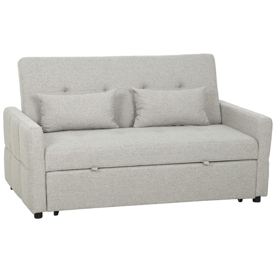HOMCOM 2‑Sitzer-Schlafsofa 3‑in‑1, Klick-Klack-Schlafsofa 137x180cm, Ausziehbett, verstellbare Rückenlehne, 2 Kissen, breite Sitzfläche, Leinenoptik-Stoff, für Wohnzimmer, Wohnung, kleiner Raum, hellbraun   Aosom von HOMCOM