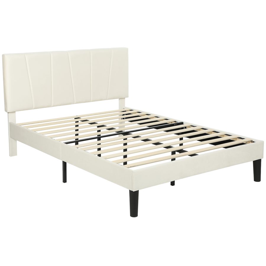 HOMCOM Doppelbettgestell 140 x 190 cm, 2-Personen-Bett, Metallrahmen, verstellbares Kopfteil, mit Lattenrost, Stauraum, einfache Montage, Creme   Aosom von HOMCOM