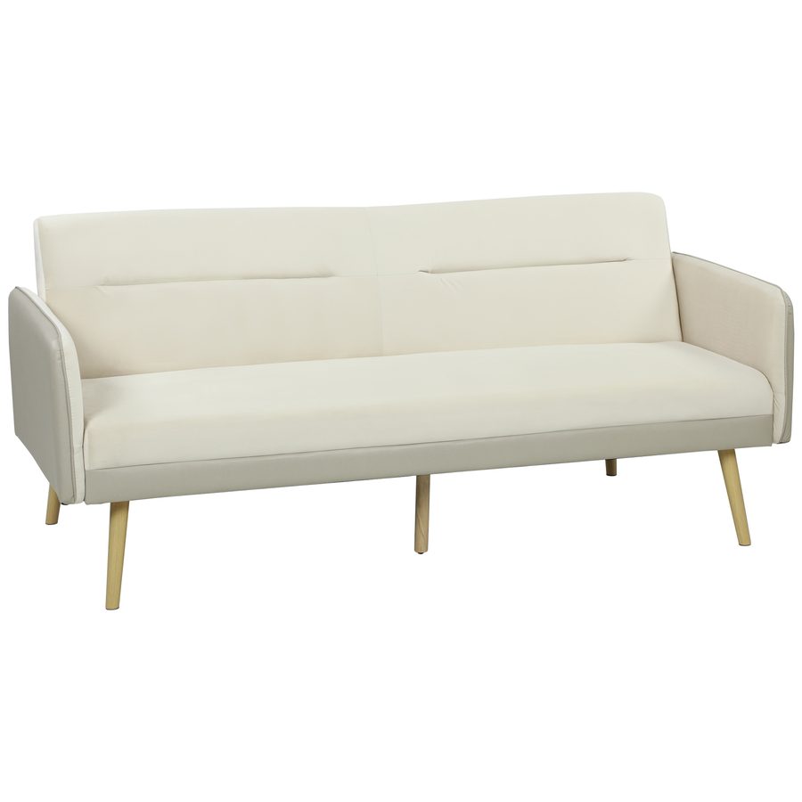 HOMCOM 3-in-1 Schlafsofa 3-Sitzer, Klick-Klack-Schlafsofa mit verstellbarer Rückenlehne, gepolsterter Sitz, Metallfüße, Velours- und PU-Bezug, für Wohnzimmer, Gästezimmer, kleine Räume, beige   Aosom von HOMCOM