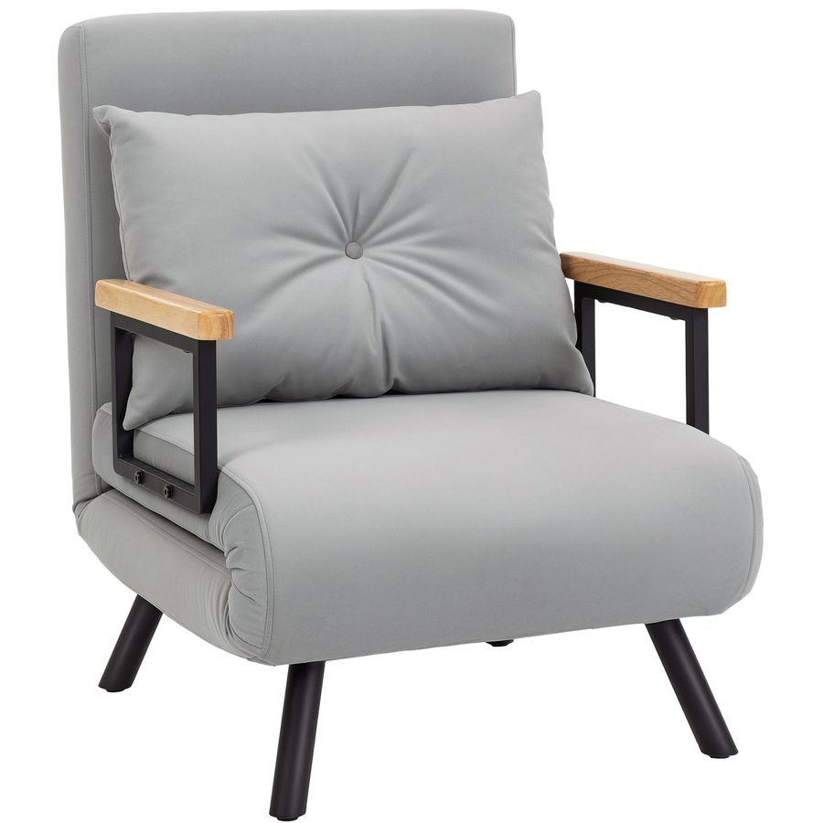 HOMCOM Schlafsofa für 1 Person 4‑in‑1, klappbares Schlafsofa mit Samtbezug, 5‑stufig verstellbare Rückenlehne und gepolstertes Kissen, für Büro, Schlafzimmer, Wohnzimmer, 63x73x81 cm, Hellgrau   Aosom von HOMCOM