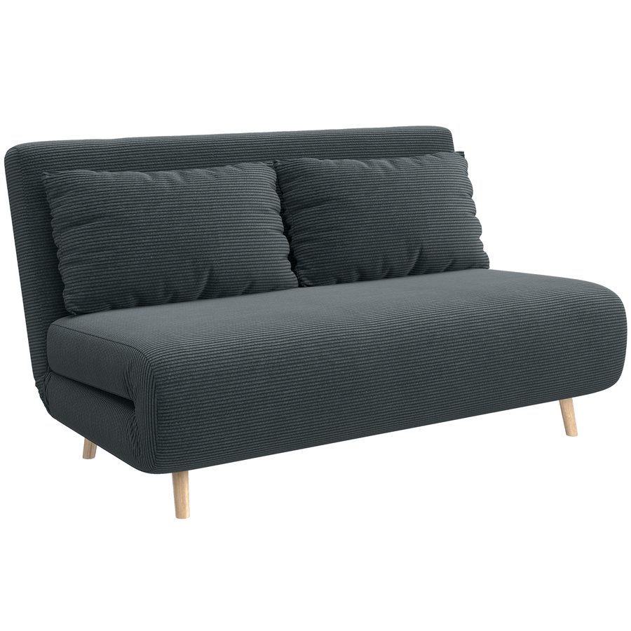 HOMCOM 3 in 1 Schlafsofa 2 Sitzer Sofa mit Schlaffunktion, 191 x 141 cm Klappbar Couch Schlafcouch mit 3-stufig Verstellbarer Rückenlehne und Kordoptik für Wohnzimmer, Dunkelgrau   Aosom von HOMCOM