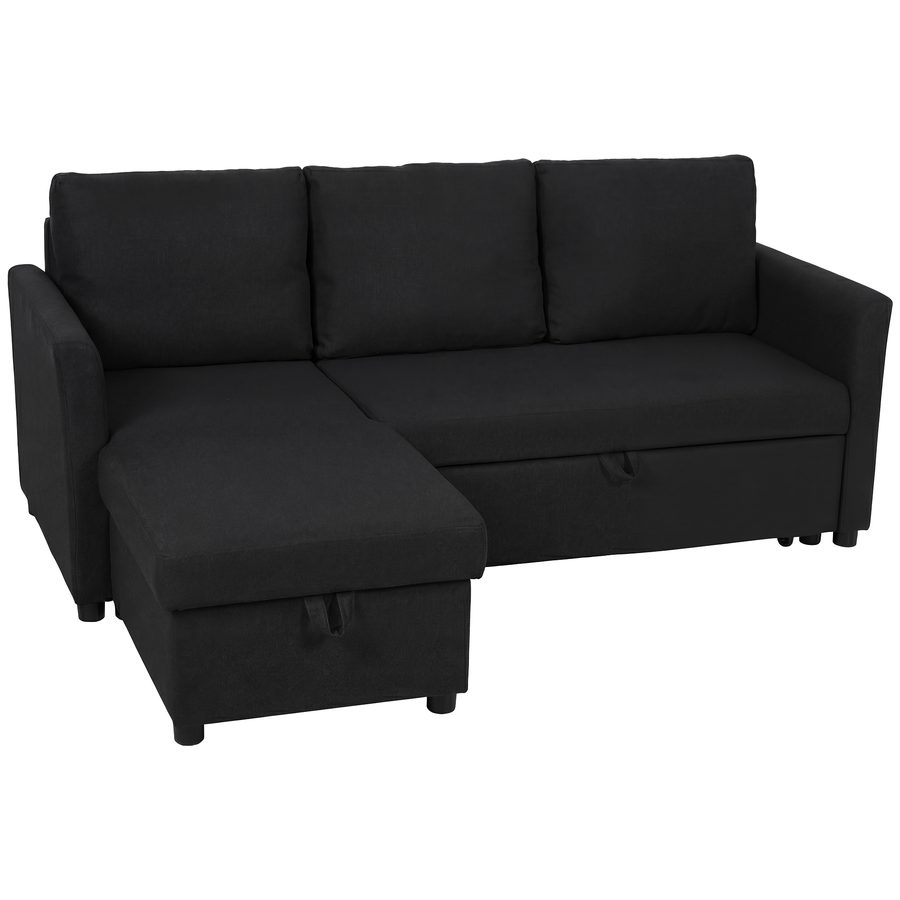 HOMCOM Eck-Schlafsofa, 3-Sitzer 192 cm mit seitenverstellbarer Ottomane, Verstecktem Stauraum, Kissen inklusive, Leinenoptik-Stoff, für Wohnzimmer, Büro, Apartment, Anthrazitgrau   Aosom von HOMCOM