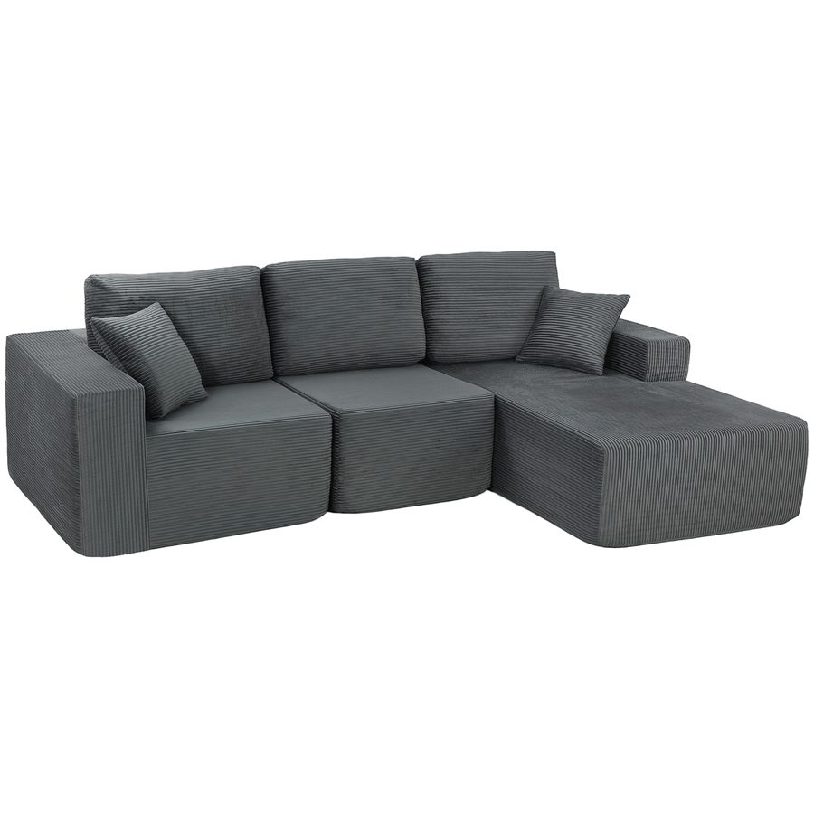 HOMCOM Ecksofa mit Schlaffunktion, L-förmiges 267 cm Sofa Couch mit Breiter, Tiefer Sitzfläche, 3-Sitzer Schlafsofa 2 in 1 Cloud-Sektionalsofas mit Kissen, Cord-Optik für Wohnzimmer, Dunkelgrau   Aosom von HOMCOM