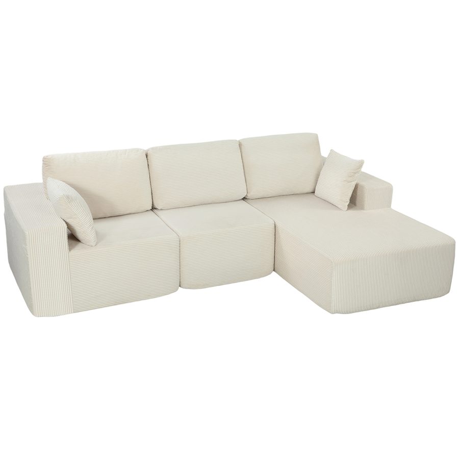 HOMCOM modulares 2-in-1 Ecksofa, 267 cm, 3-Sitzer-Schlafsofa aus Kordsamt, extra tiefe Sitze und breite Armlehnen, 2 Kissen, modernes Sofa für Wohnzimmer, Büro, Wohnung, kein Aufbau erforderlich, Creme   Aosom von HOMCOM