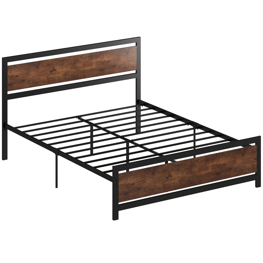 HOMCOM Doppelbettgestell 200 x 160 cm aus Stahl mit Lattenrost und Kopfteil, kompatibel mit Matratze rustikales Braun   Aosom von HOMCOM