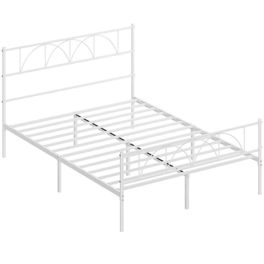 HOMCOM Doppelbett, 140x190 cm, Stahl-Bettgestell mit Kopfteil, Lattenrost aus Stahl, Stauraum unter dem Bett, Weiß   Aosom von HOMCOM