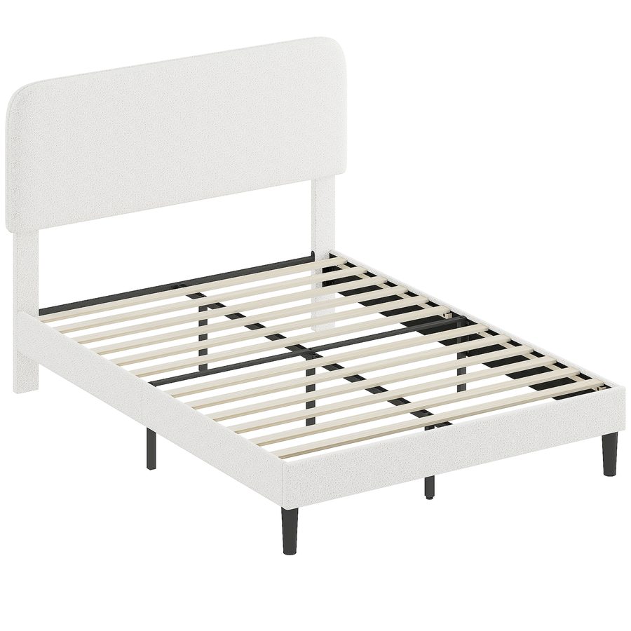 HOMCOM Bettgestell 140x190cm mit Lattenrost, Doppelbett gepolstert in Teddy-Velours, verstellbares Kopfteil, Metall-Lattenrost, Fußteil, Stauraum darunter, geräuscharm, einfache Montage, weiß   Aosom von HOMCOM