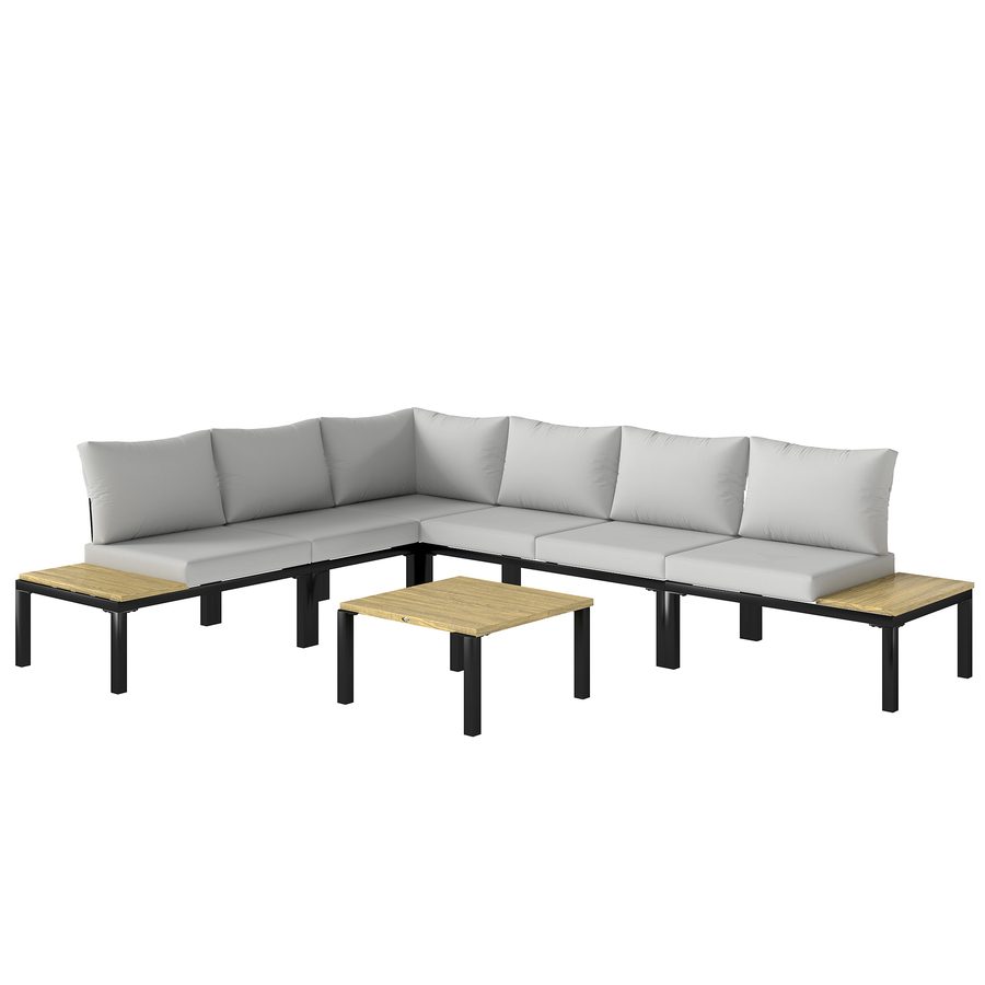 Outsunny Modulares Gartenlounge-Set 6-teilig - Außen-Sofa-Set in Schlafsofa umwandelbar - Gartengarnitur mit Couchtisch und Seitentabletts für Terrasse und Patio, Anthrazitgrau   Aosom von Outsunny