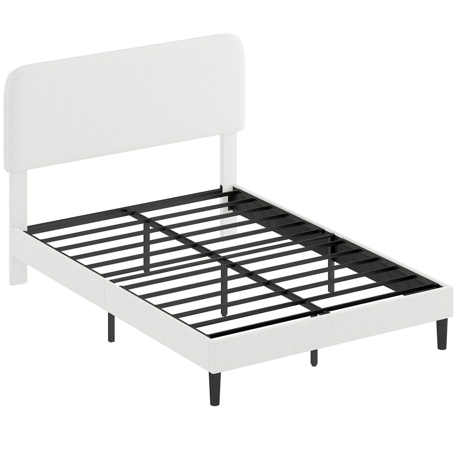 HOMCOM Bett 140x200 cm Bettgestell mit verstellbarem gepolstertem Teddy-Fleece-Kopfteil, Modern Metallbett, Doppelbett, Jugendbett, 300 kg Traglast, einfache Montage, Weiß   Aosom von HOMCOM