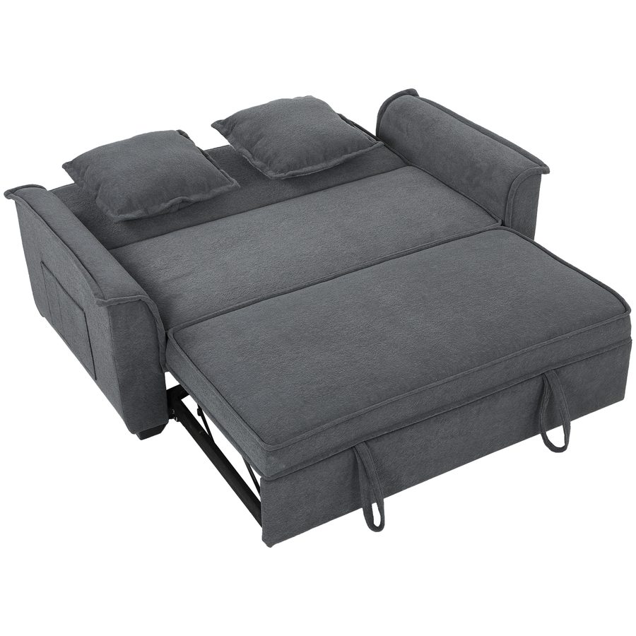 HOMCOM Schlafsofa 135 x 181cm 2-Sitzer Sofa mit Schlaffunktion 3-in-1 Ausziehbar Schlafcouch mit Verstellbarer Rückenlehne, Seitentaschen, Wurfkissen, Chenille-Optik für Wohnzimmer, Dunkelgrau   Aosom von HOMCOM
