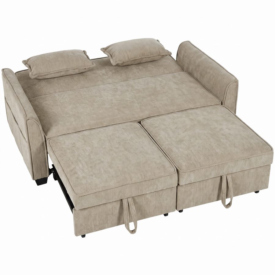 HOMCOM 4‑in‑1 2‑Sitzer-Schlafsofa, Eck-Schlafsofa aus Chenille 167 cm, verstellbare Rückenlehne, breite Sitzfläche, 2 Kissen, Seitentaschen, moderner Stil, für Wohnzimmer, Schlafzimmer, kleine Räume, Hellbraun   Aosom von HOMCOM