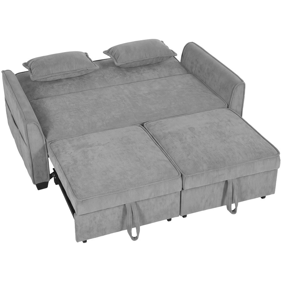 HOMCOM Schlafsofa, 4-in-1 2-Sitzer Sofa 142 x 186 cm mit Schlaffunktion, Verstellbare Rückenlehne, Couch mit Kissen, Chenille-Optik, Schlafcouch mit Seitentasche für Wohnzimmer, Grau   Aosom von HOMCOM