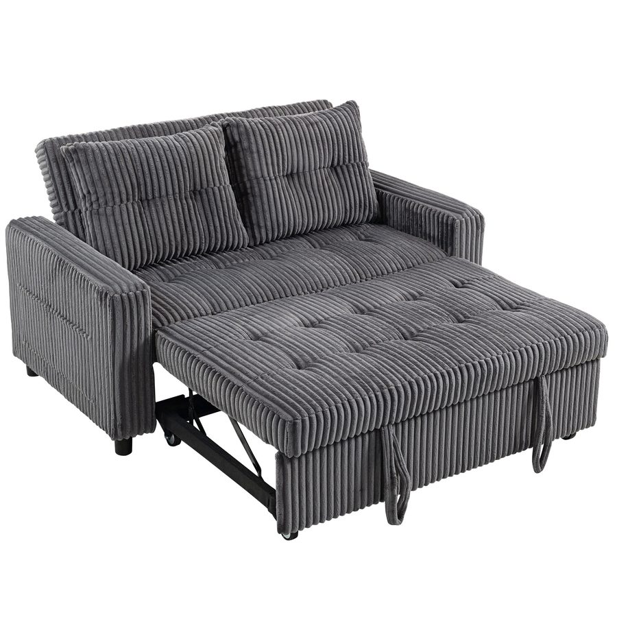 HOMCOM Schlafsofa, 2-Sitzer Sofa 157 x 190 cm mit Schlaffunktion, Verstellbare Rückenlehne, Couch mit Kissen, Kordoptik, Schlafcouch mit Seitentasche für Wohnzimmer, Dunkelgrau   Aosom von HOMCOM