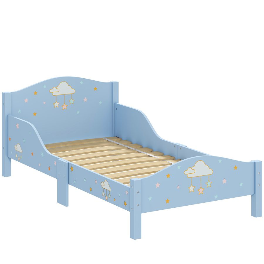 AIYAPLAY Montessori-Kinderbett 3-6 Jahre, 146x76.5 cm Einzelbett mit Absturzsichernden Seiten und Lattenrost, Wolken- und Sternform aus Holz für Kinderzimmer, Blu   Aosom von AIYAPLAY