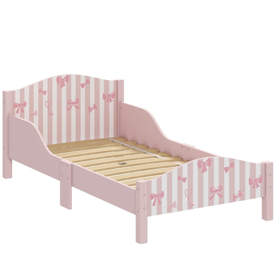 AIYAPLAY Montessori-Kinderbett 3-6 Jahre, 146x76.5 cm Einzelbett für Kinder mit Absturzschutz und Lattenrost, Schleifenform aus Holz fürs Kinderzimmer, Rosa   Aosom von AIYAPLAY