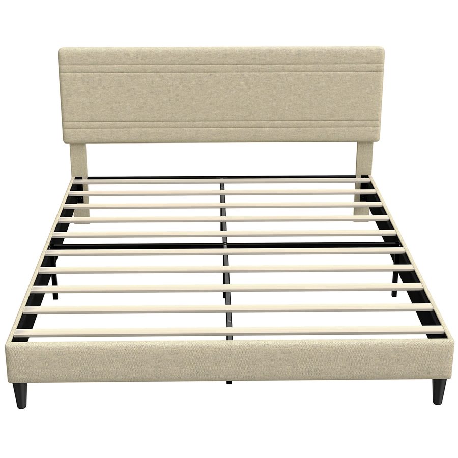 HOMCOM Bettgestell 160 x 200 cm mit Lattenrost aus Holz, Doppelbett gepolstert in Leinenoptik, Stahlrahmen, 9 stabile Füße, geräuschlos, Tragkraft 360 kg, einfacher Aufbau, Beige   Aosom von HOMCOM