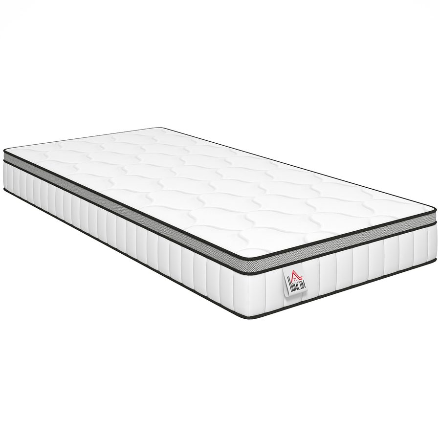 HOMCOM Matratze 90 x 190 cm, Taschenfederkern, mit kühlendem Memory-Schaum-Gel, 20 cm Höhe, 7-Zonen-Unterstützung, OEKO-TEX-zertifiziert, mittlere Festigkeit   Aosom von HOMCOM