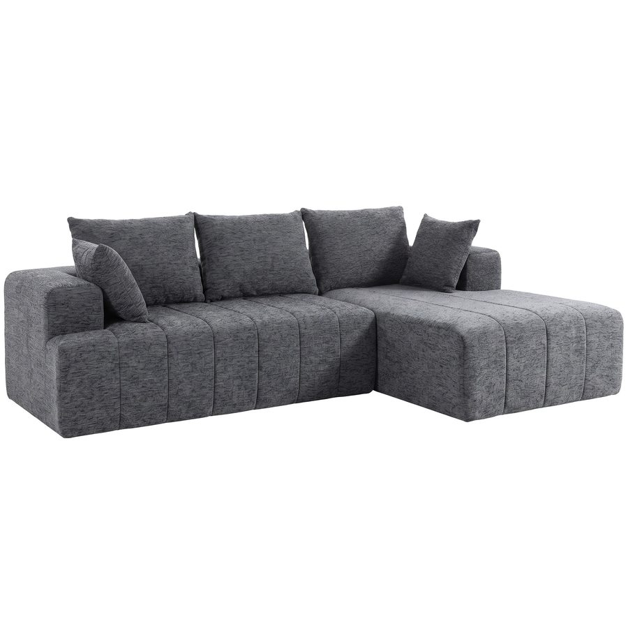 HOMCOM Modulares Ecksofa mit Ottomane, wandelbares Chenille-Cloud-Schlafsofa, 3-Sitzer in L-Form mit dicker Federkernpolsterung, breiter und tiefer Sitzfläche, breiten Armlehnen, 2 Kissen, Grau   Aosom von HOMCOM