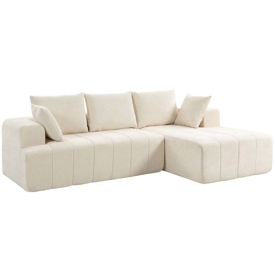 HOMCOM Ecksofa 256 cm mit Ottomane, 3‑Sitzer‑Schlafsofa aus Chenille, breite Sitzfläche und Armlehnen, Taschenfederkern-Sitz, 2 Kissen, kein Aufbau nötig, für Wohnzimmer/Büro, beige   Aosom von HOMCOM