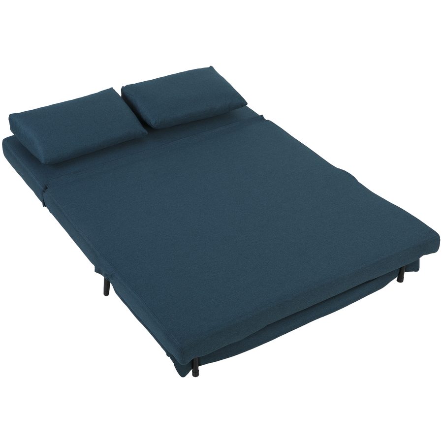 HOMCOM Schlafsofa 2‑Sitzer, 135 x 188 cm, 3‑in‑1 Clic‑Clac Schlafsofa mit verstellbarer Rückenlehne, Kissen, breiter Sitzfläche, S‑Federn, Leinenpolster, für Gäste, Wohnzimmer, Büro, Blau   Aosom von HOMCOM