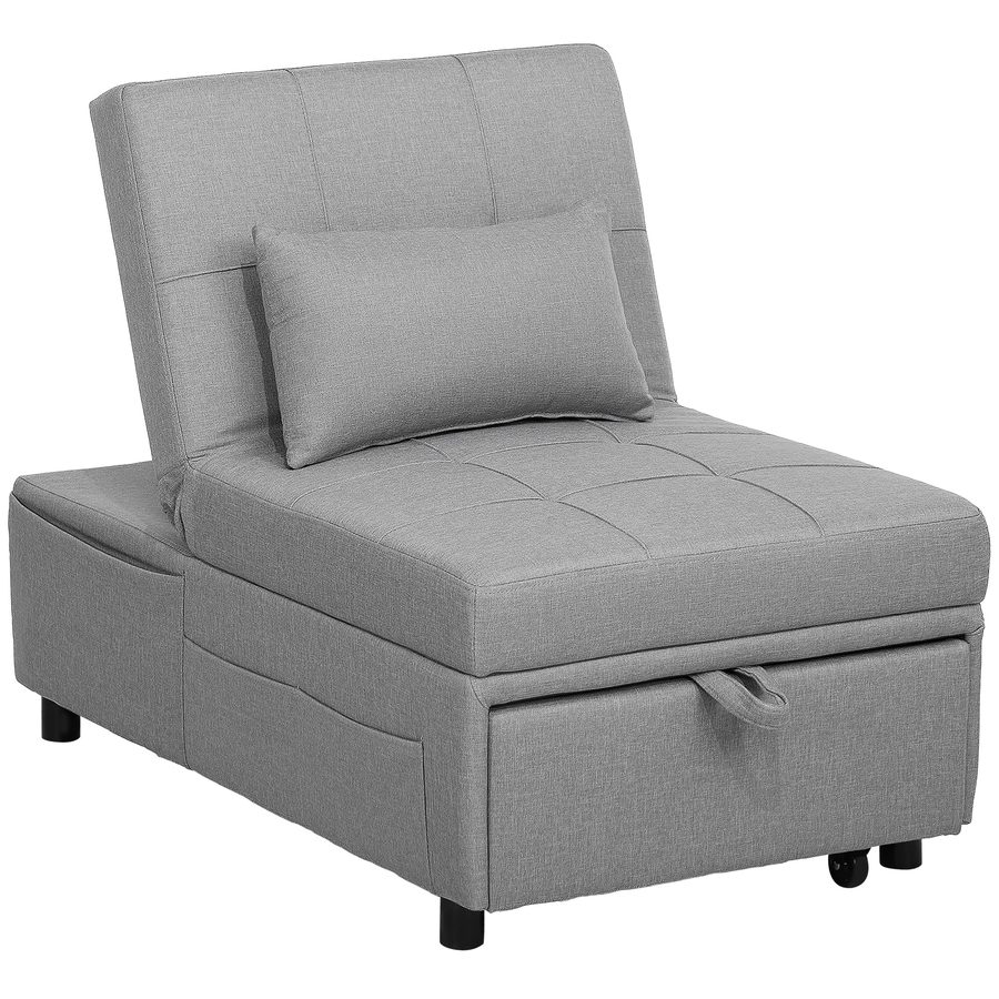 HOMCOM 3-in-1 Schlafsessel mit Bettfunktion, ausziehbares Schlafsofa, Schlafstuhl mit Seitentasche, Verstellbarer Rückenlehne, bis 150 kg belastbar, für Wohnzimmer, Schlafzimmer, Hellgrau   Aosom von HOMCOM