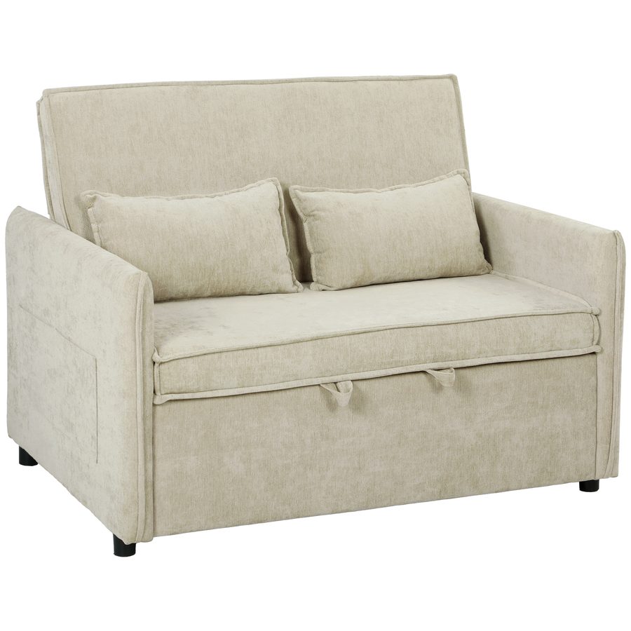HOMCOM Schlafsofa 2‑Sitzer, 3‑in‑1 Schlafsofa Velours 137 cm, Verstellbare Rückenlehne, Große Sitzfläche, 2 Kissen, Gepolsterte Armlehnen & Seitentaschen, für Wohnzimmer, Schlafzimmer, Kleine Räume, Grün   Aosom von HOMCOM