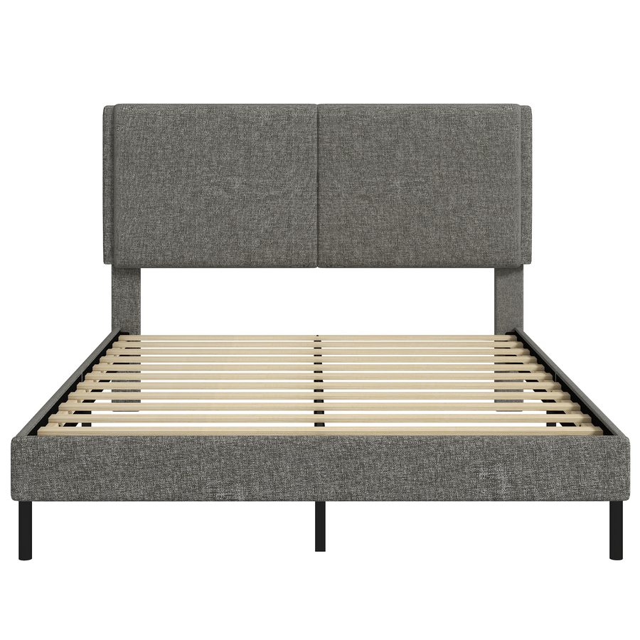 HOMCOM Bettrahmen 140 x 190 cm mit Lattenrost und verstellbarem Kopfteil, Gepolstertes Doppelbett mit Leinenbezug, Holzlatten-Unterfederung, Stauraum darunter, robuster Metallrahmen, einfache Montage, für Schlafzimmer, Grau   Aosom von HOMCOM