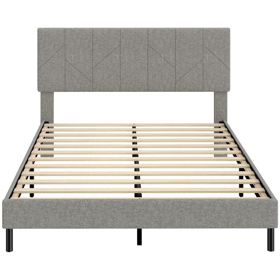 HOMCOM Bettgestell 140 x 190 cm mit Lattenrost und verstellbarem Kopfteil, Gepolstertes Doppelbett mit Leinenbezug, Holzlattenunterstützung, Stauraum unter dem Bett, Robustes Metall, Einfache Montage, für Schlafzimmer, Grau   Aosom von HOMCOM