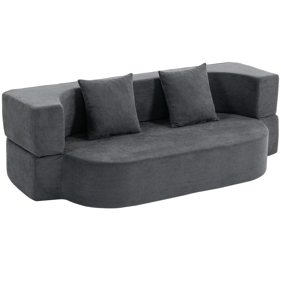 HOMCOM Schlafsofa 2-Sitzer Bodensofa Klappbar, 190 cm Sofa Bett ohne Gestell mit Armlehnen & 2 Kissen, Bequeme Schlafcouch mit Chenille-Optik für Wohnzimmer, Schlafzimmer, Dunkelgrau   Aosom von HOMCOM
