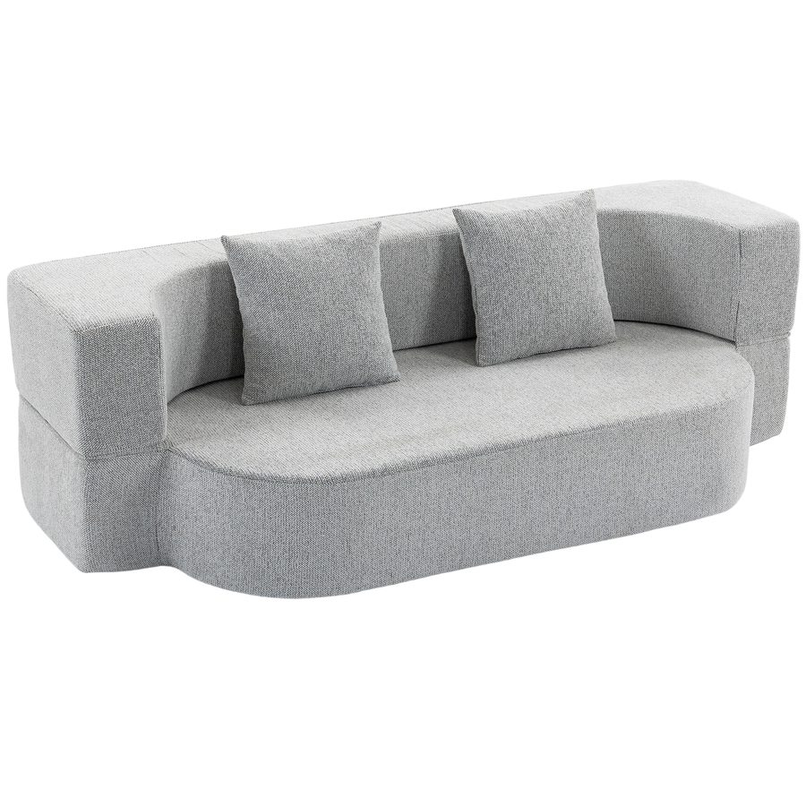 HOMCOM 2‑in‑1 2‑Sitzer Schlafsofa klappbar, rahmenlos, wandelbares Doppel‑Schlafsofa, große tiefe Sitzfläche, breite Armlehnen, 2 abnehmbare Kissen, Chenille, Wohnzimmer, Hellgrau   Aosom von HOMCOM