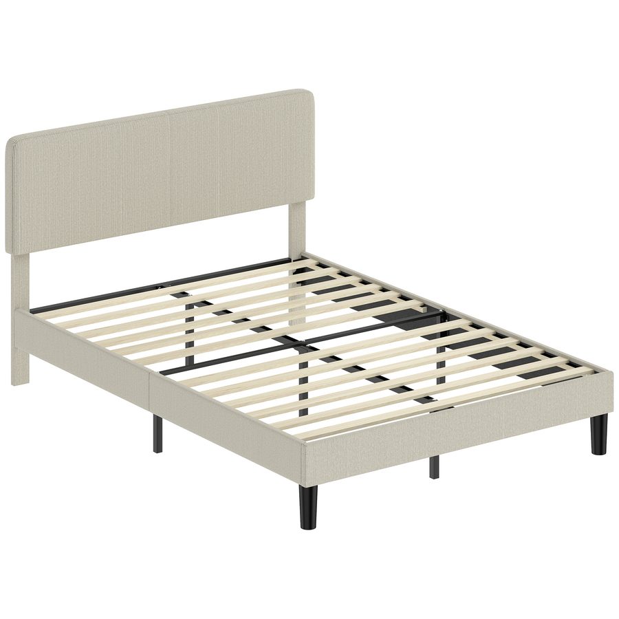 HOMCOM Bettgestell 140 x 190 cm mit Lattenrost, verstellbares Kopfteil, gepolstertes Doppelbett aus Kordvelours, 12 Holzlatten, Stauraum darunter, geräuscharm, einfache Montage, Hellgrau   Aosom von HOMCOM