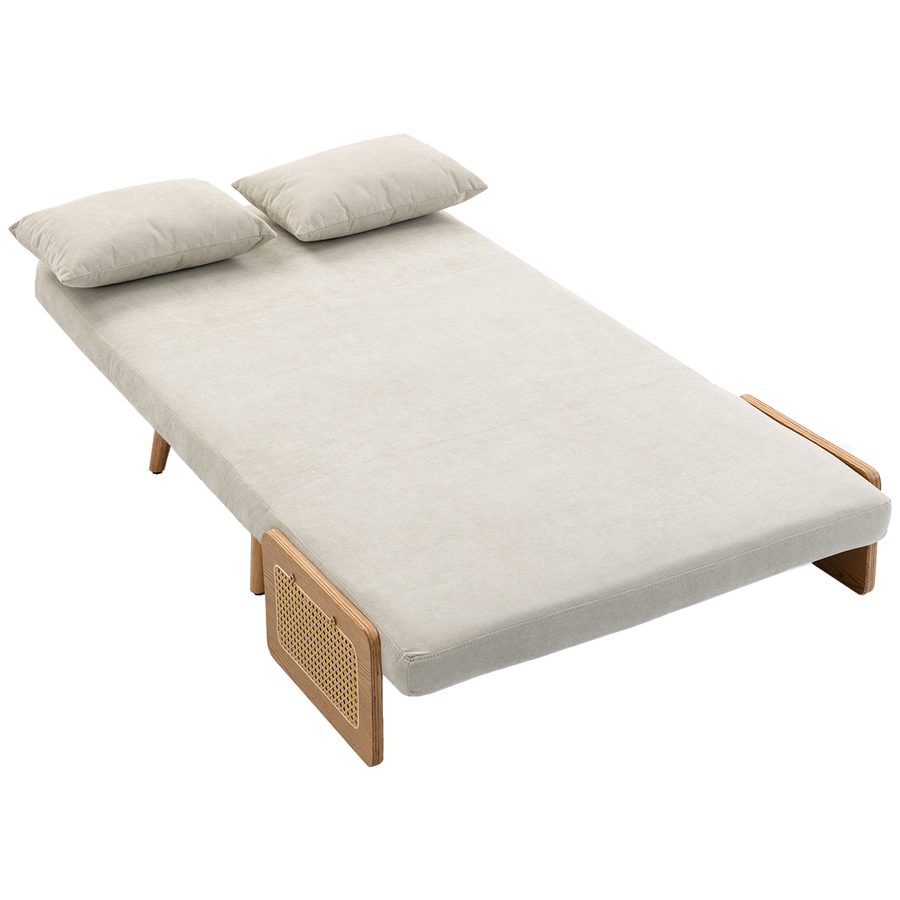HOMCOM 2‑Sitzer‑Schlafsofa, 3‑in‑1 Chenille 103cm, verstellbare Rückenlehne, 2 Kissen, Holzarmlehnen, Hevea‑Holzfüße, moderner Stil, für Wohnzimmer, Schlafzimmer, kleine Räume, Creme   Aosom von HOMCOM