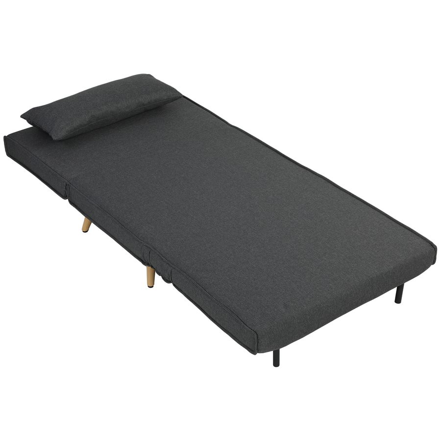 HOMCOM Schlafsessel 3 in 1 Sessel mit Schlaffunktion, 183 x 63 cm Klappbar Schlafsofa mit 6-stufig Verstellbarer Rückenlehne, Metallfüßen, Lendenkissen und Leinenoptik für Wohnzimmer, Grau   Aosom von HOMCOM