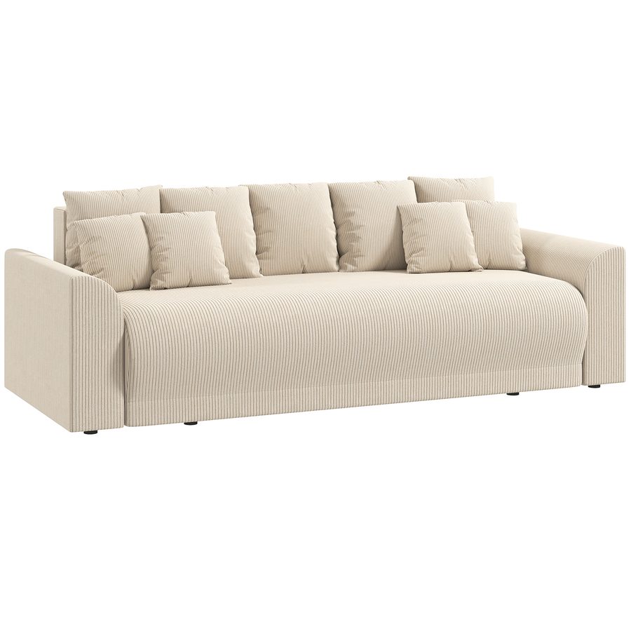 HOMCOM Schlafsofa 230 cm Breite 3-Sitzer Sofa mit Schlaffunktion, Stauraum, Schlafcouch mit Breiter und Tiefer Sitzfläche, 9 Kissen, softer Cord-Bezug für Wohnzimmer, Beige   Aosom von HOMCOM
