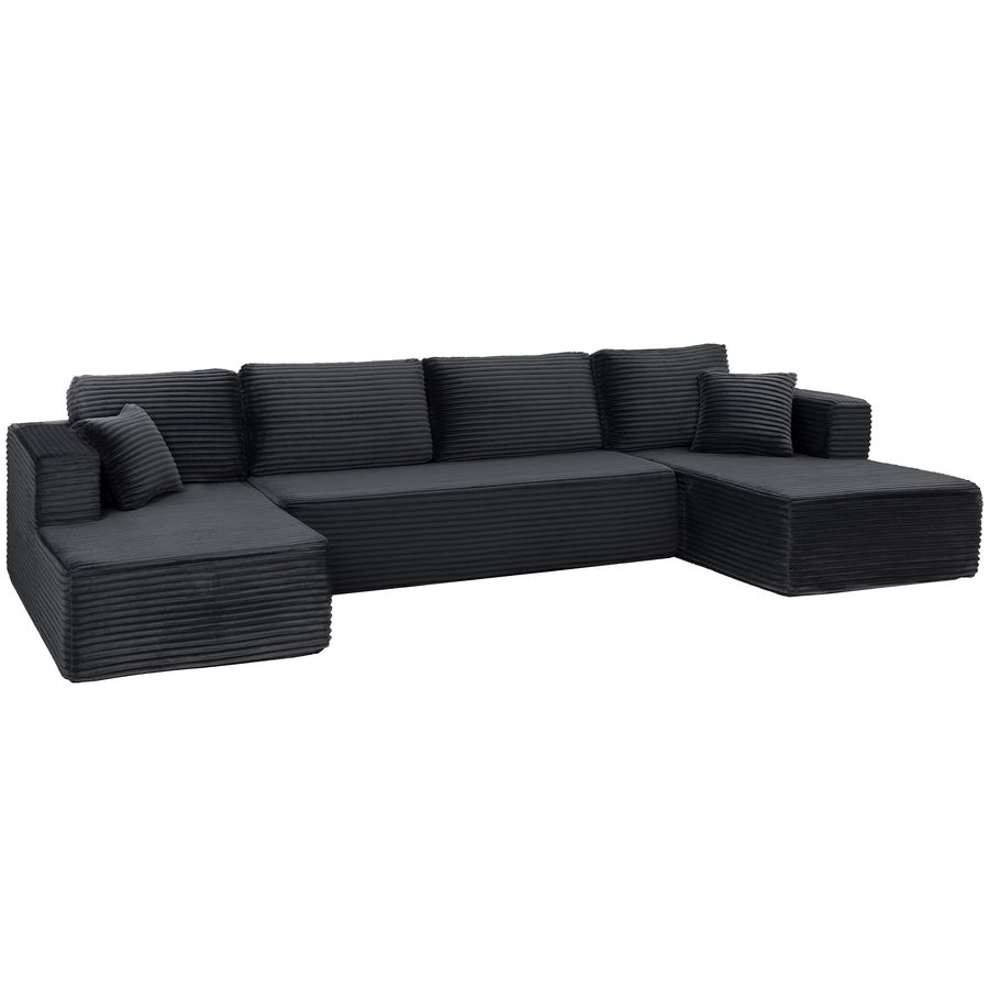 HOMCOM Modulares U-Form Sofa mit Schlaffunktion 369cm 4-Sitzer Ecksofa ohne Montage mit 2 Chaiselongues Boneless Schlafsofa mit Seitentasche Cord-Optik Cloud Couch für Wohnzimmer Dunkelgrau   Aosom von HOMCOM