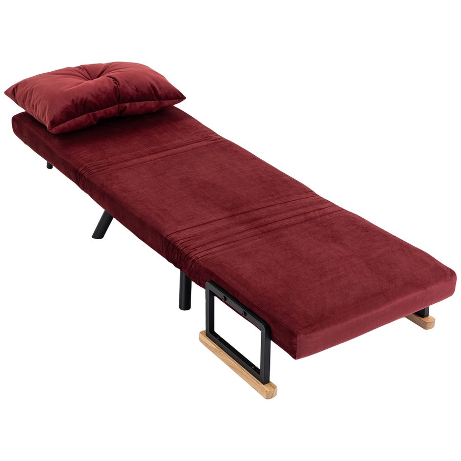 HOMCOM 4-in-1 Schlafsessel für 1 Person, klappbarer Sessel mit 5-fach verstellbarer Rückenlehne, Schlafsofa mit Kissen, Armlehnen, gepolsterter Sitz, Velours für Wohnzimmer, 63x73x81 cm, Weinrot   Aosom von HOMCOM
