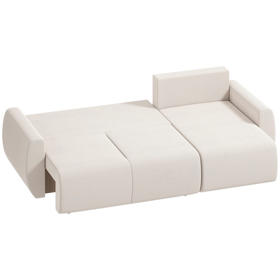 HOMCOM Ecksofa mit Schlaffunktion L-Form 3-Sitzer Sofa mit Umkehrbarer Chaiselongue 2-in-1 Schlafsofa mit Kissen, mit Veloursbezug, Schlafcouch für Wohnzimmer, Cremeweiß   Aosom von HOMCOM