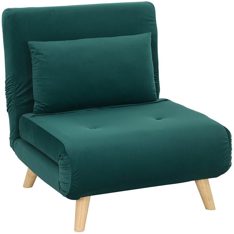 HOMCOM Schlafsessel, 3-in-1 Schlafsofa mit Bettfunktion, Relaxsessel mit Verstellbare Rückenlehne, Kissen, Samtoptik, Gästebett mit Metallrahmen, für Wohnzimmer, Dunkelgrün, 72 x 190 cm   Aosom von HOMCOM