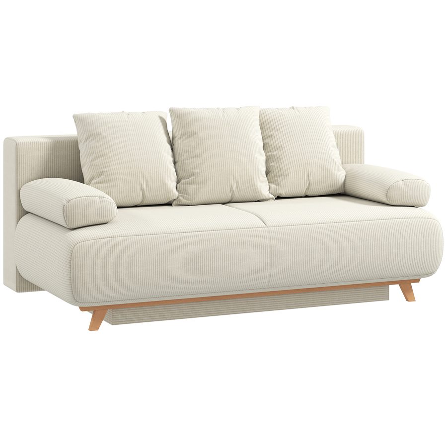 HOMCOM Schlafsofa 188x140cm 3-Sitzer Sofa mit Bettfunktion, Stauraum, Schlafcouch mit 5 Kissen, Cord-Optik, Hergestellt in der EU, für Wohnzimmer Beige   Aosom von HOMCOM