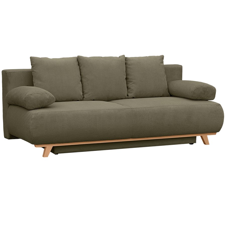 HOMCOM Schlafsofa 188x140cm 3-Sitzer Sofa mit Bettfunktion, Stauraum, Schlafcouch mit 5 Kissen, Cord-Optik, Hergestellt in der EU, für Wohnzimmer Dunkelgrün   Aosom von HOMCOM