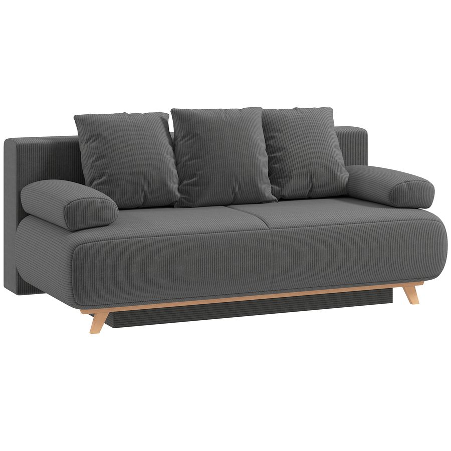HOMCOM Schlafsofa 188x140cm 3-Sitzer Sofa mit Bettfunktion, Stauraum, Schlafcouch mit 5 Kissen, Cord-Optik, Hergestellt in der EU, für Wohnzimmer Grau   Aosom von HOMCOM