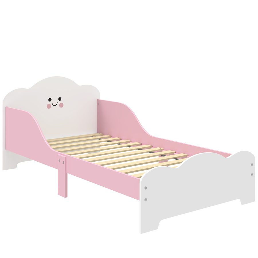 AIYAPLAY Kinderbett, 140x70 cm Kleinkindbett mit Rausfallschutz, Lattenrost, Jugendbett Bettgestell für Mädchen und Jungen, ohne Matratze, Rosa   Aosom