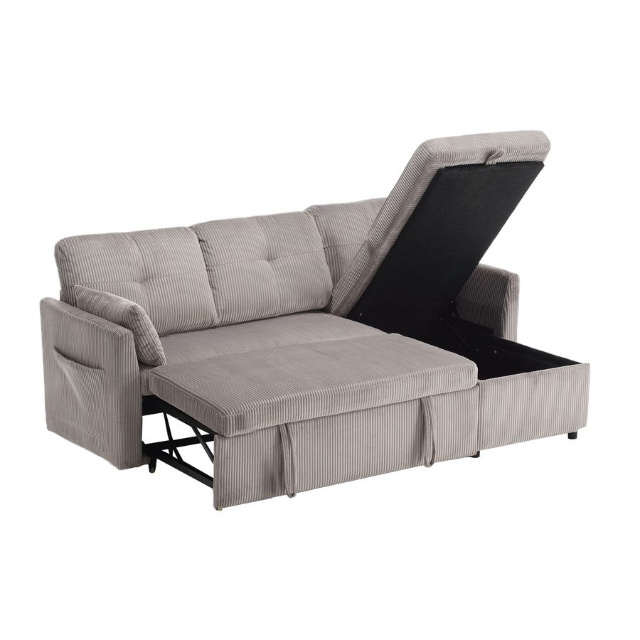 Ecksofa Schlafsofa, einfach umwandeln L-förmig Samt ausziehbar mit Stauraumsitzen Chaiselongue austauschbar, 206 x 108 x 88 cm, Hellgrau   Aosom.de von Gomyway