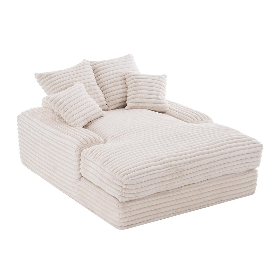 Luxus Cord Sofa mit 4 Kissen, multifunktionales Schlafsofa, keine Montage, 175x137x63 cm, Beige