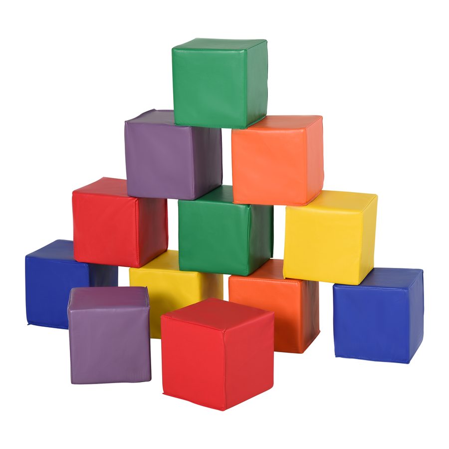 HOMCOM Bausteine für Kinder 12er-Set Schaumstoff-Bauklötze weich und sicher für 1-3 Jahre Kunstleder EPE Bauspielzeug   Aosom.de von HOMCOM