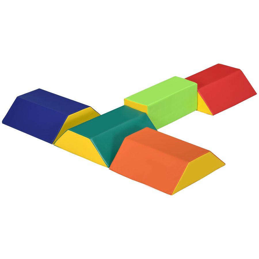 HOMCOM Set Weiche Bausteine für Kinder 1-3 Jahre mit 5 rechteckigen und trapezförmigen Blöcken, Spiel für Kinder aus PU und EPE, 48,3x19,1x48,3 cm, Multicolor   Aosom von HOMCOM