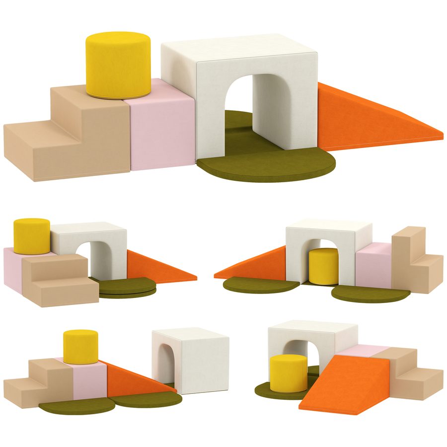 AIYAPLAY 8-teiliges Set weicher Bausteine für Kinder 0-3 Jahre für drinnen, Spielset aus Samt und PU-Schaum, Orange   Aosom von AIYAPLAY