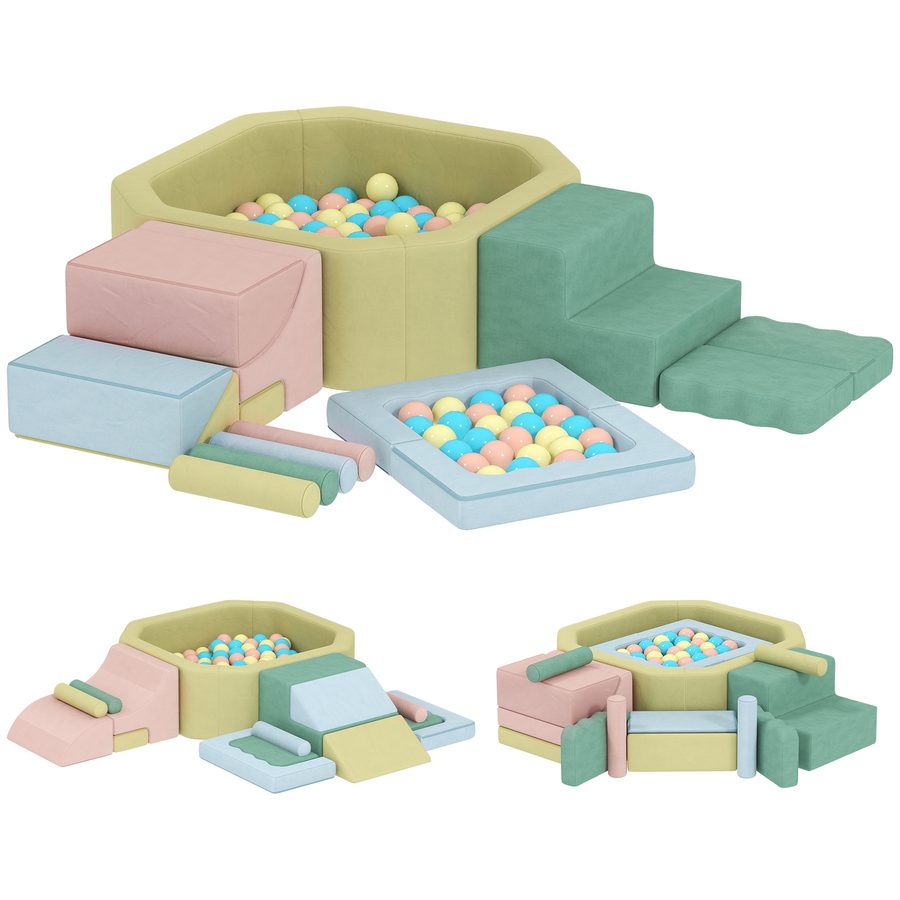 AIYAPLAY Schaumstoff Bausteine Kinder 15er-Set Softbausteine mit Bällepool, 200 Bälle, Riesenbausteine Klettern Großbausteine mit Cord-Optik Bauklötze Spielbausteine Mehrfarbig   Aosom von AIYAPLAY