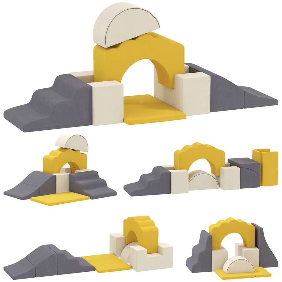 AIYAPLAY Kinder Schaumstoff Bausteine 7er Set Rutschfest Softbausteine Riesenbausteine zum Klettern Spielsofa Großbausteine mit Samtoptik Modulares Bausteine Sofa Baby Kletterspielzeuge Gelb   Aosom von AIYAPLAY